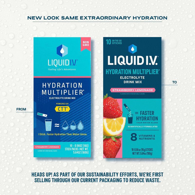 slide 3 of 10, Liquid I.V. Hydration Multiplier Vegan Powder Electrolyte Supplements - Strawberry Lemonade - 0.56oz/10ct, 0.56 oz, 10 ct