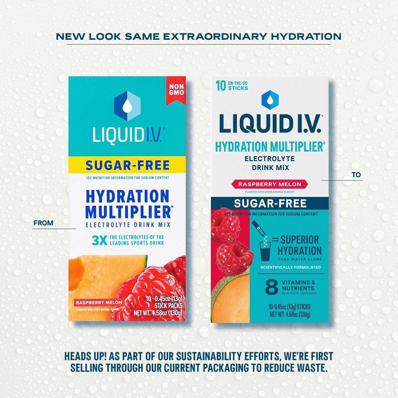 slide 3 of 10, Liquid I.V. Sugar Free Hydration Multiplier Vegan Powder Electrolyte Supplements - Melon Raspberry - 0.45oz/10ct, 0.45 oz, 10 ct