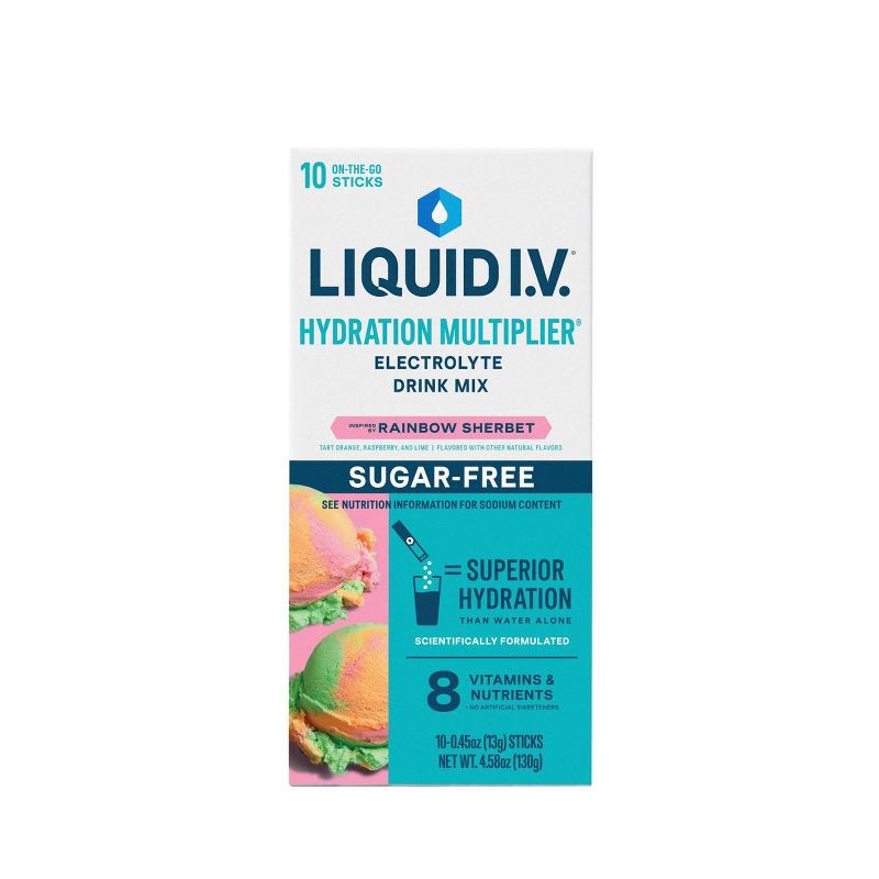 slide 2 of 11, Liquid I.V. Sugar Free Hydration Multiplier Vegan Powder Electrolyte Supplements - Rainbow Sherbert - 0.45oz/10ct, 0.45 oz, 10 ct