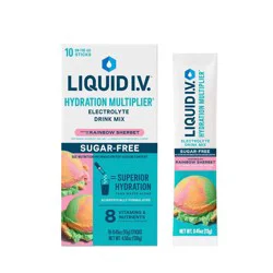 Liquid I.V. Sugar Free Hydration Multiplier Vegan Powder Electrolyte Supplements - Rainbow Sherbert - 0.45oz/10ct