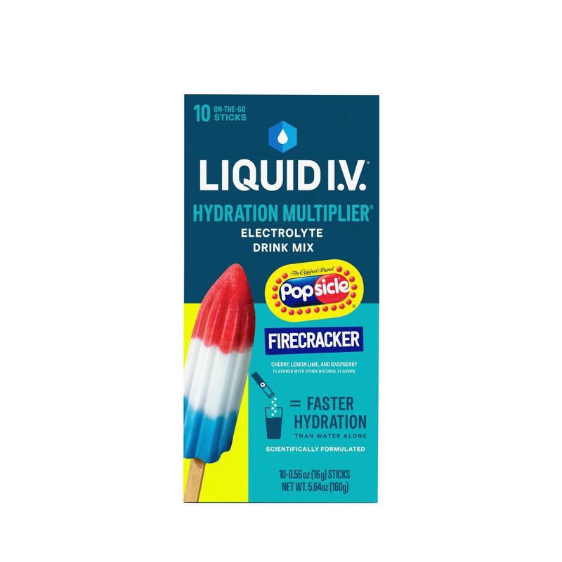 slide 2 of 10, Liquid I.V. Hydration Multiplier Vegan Powder Electrolyte Supplements - Popsicle Firecracker - 0.56oz/10ct, 0.56 oz, 10 ct