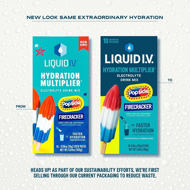 slide 3 of 10, Liquid I.V. Hydration Multiplier Vegan Powder Electrolyte Supplements - Popsicle Firecracker - 0.56oz/10ct, 0.56 oz, 10 ct