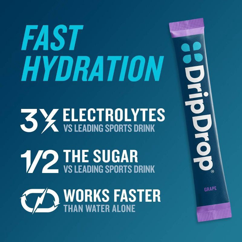 slide 3 of 9, DripDrop Hydration Powder Vegan Electrolyte Supplements - Juicy Variety - Fruit Punch, Grape, Strawberry Lemonade, Cherry - 0.35oz/12ct, 0.35 oz, 12 ct