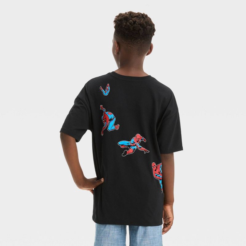 slide 3 of 3, Boys' Spider-Man Front Back Elevated Short Sleeve Graphic T-Shirt - Black XS, 1 ct