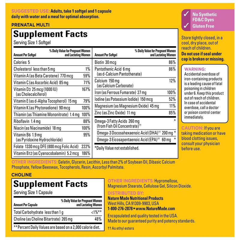 slide 3 of 10, Nature Made Prenatal + Choline Softgel Capsule - 120ct, 120 ct