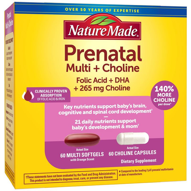 slide 1 of 10, Nature Made Prenatal + Choline Softgel Capsule - 120ct, 120 ct