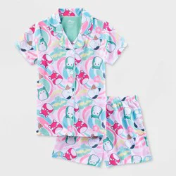 Girls' Squishmallows Coat Pajama Set - Teal Green M
