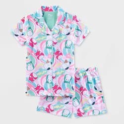 Girls' Squishmallows Coat Pajama Set - Teal Green M
