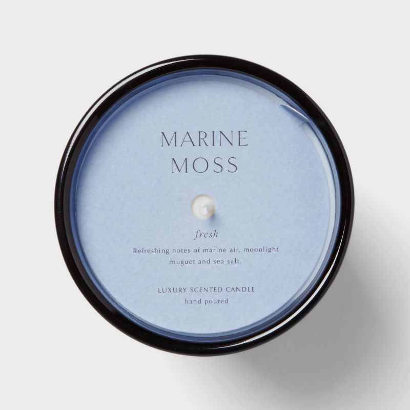 slide 4 of 4, 12oz Colored Vase Glass Candle with Dustcover Blue and Marine Moss - Threshold™, 12 oz