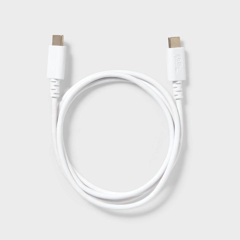 slide 2 of 3, 3' USB-C to USB-C Charging Cable - dealworthy™ White: Male-To-Male Connection, 1 ct