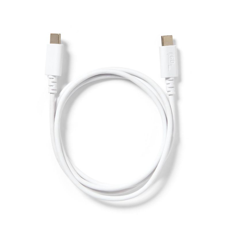 slide 2 of 3, 3' USB-C to USB-C Charging Cable - dealworthy™ White: Male-To-Male Connection, 1 ct