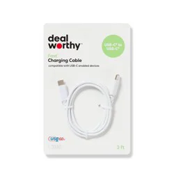 3' USB-C to USB-C Charging Cable - dealworthy™ White: Male-To-Male Connection