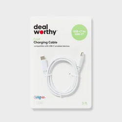 3' USB-C to USB-C Charging Cable - dealworthy™ White: Male-To-Male Connection
