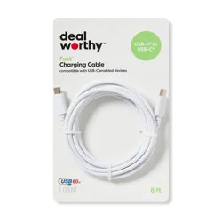 8' USB-C to USB-C Charging Cable - dealworthy™ White: Male-To-Male Connector