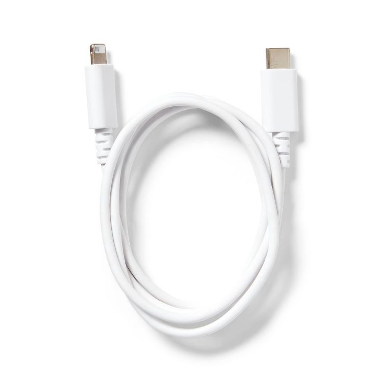 slide 2 of 3, 3' Lightning to USB-C Charging Cable - dealworthy™ White: Male-To-Male Connector, 1 ct