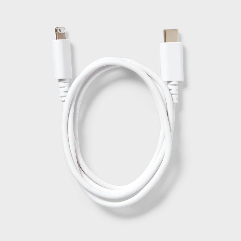 slide 2 of 3, 3' Lightning to USB-C Charging Cable - dealworthy™ White: Male-To-Male Connector, 1 ct