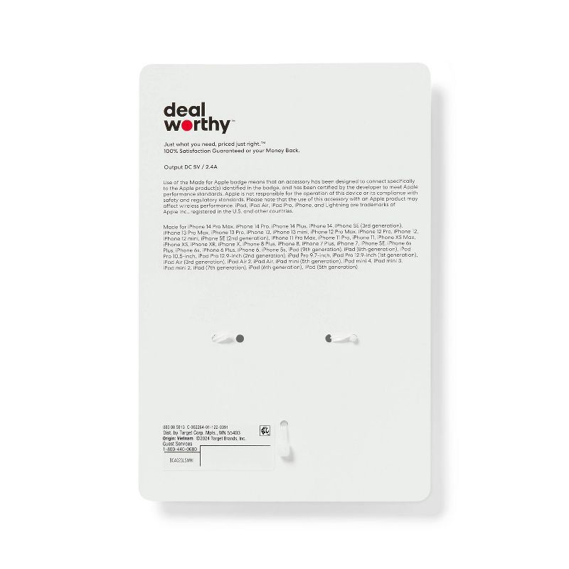 slide 3 of 3, 3' Lightning to USB-A Charging Cable - dealworthy™ White, 1 ct