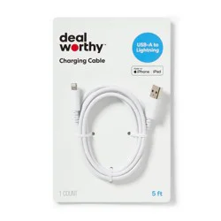 5' Lightning to USB-A Charging Cable - dealworthy™ White: Apple Connector