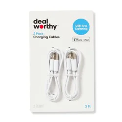 3' Lightning to USB-A 2pk Charging Cable - dealworthy™ White: Male-To-Male Connector
