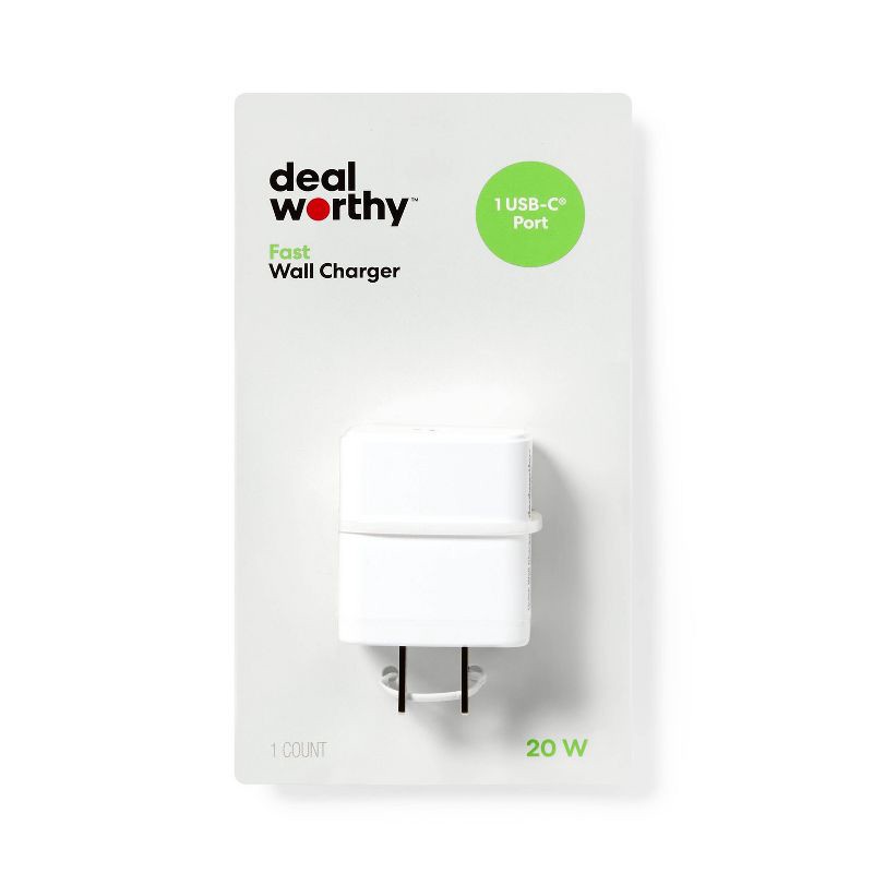 slide 1 of 4, Single Port 20W USB-C Wall Charger - dealworthy™ White, 1 ct