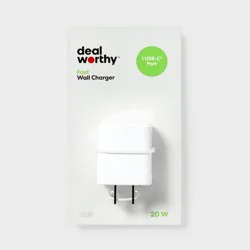 Single Port 20W USB-C Wall Charger - dealworthy™ White: Quick Charge, Short Circuit & Surge Protection