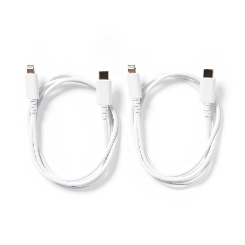 slide 2 of 3, 3' Lightning to USB-C 2pk Charging Cable - dealworthy™ White: Compatible with Apple Devices, 2 ct