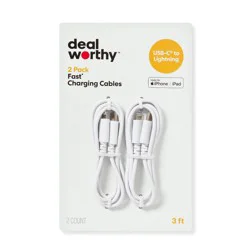 3' Lightning to USB-C 2pk Charging Cable - dealworthy™ White: Compatible with Apple Devices