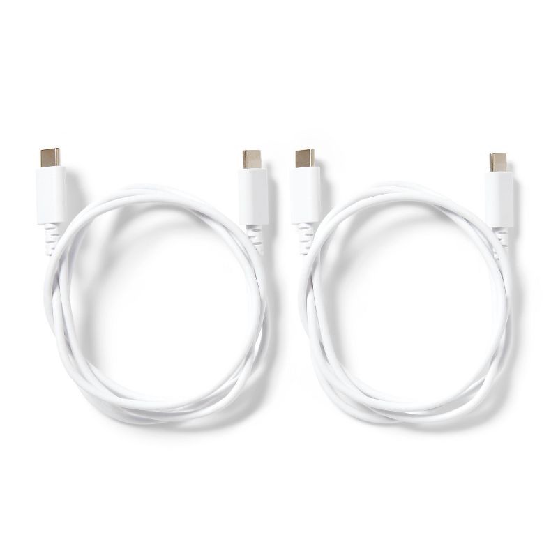 slide 2 of 3, 3' USB-C to USB-C 2pk Charging Cable - dealworthy™ White: Male-To-Male Connector, 2 ct