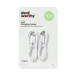 3' USB-C to USB-C 2pk Charging Cable - dealworthy™ White: Male-To-Male Connector