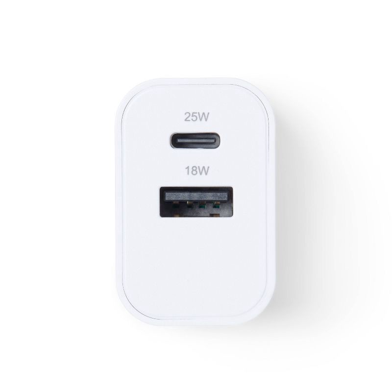 slide 4 of 4, Dual Port 25W USB-A and USB-C Wall Charger - dealworthy™ White: Quick Charge, Surge Protection, 1 ct