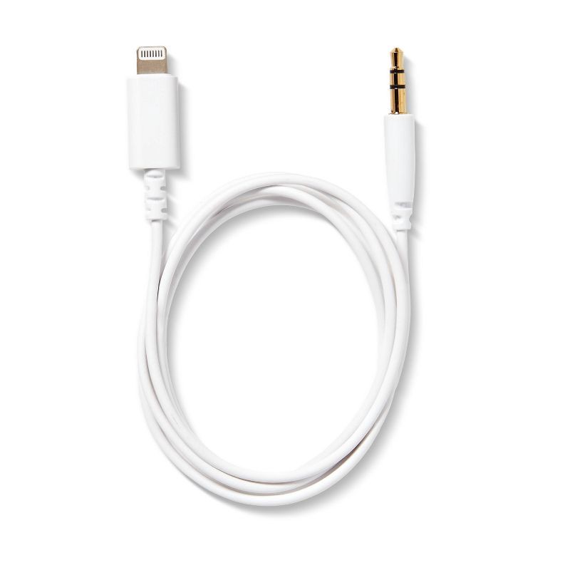 slide 2 of 3, 3' Lightning to Aux Cable - dealworthy™ White: Male-to-Male 3.5mm Jack Adapter, 1 ct