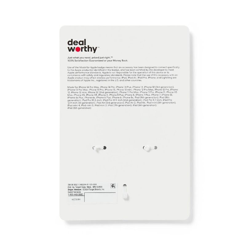 slide 3 of 3, 3' Lightning to Aux Cable - dealworthy™ White: Male-to-Male 3.5mm Jack Adapter, 1 ct