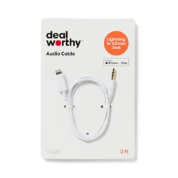 3' Lightning to Aux Cable - dealworthy™ White: Male-to-Male 3.5mm Jack Adapter