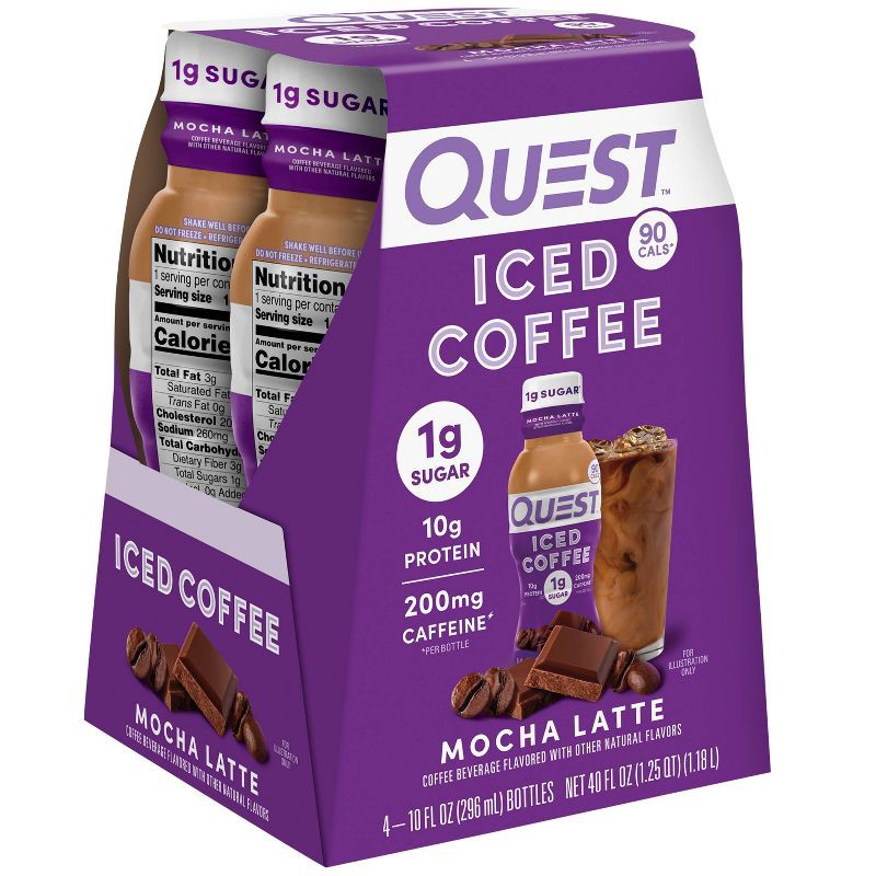 slide 2 of 9, Quest Nutrition Mocha Latte Caffeinated Protein Iced Coffee - 4ct, 4 ct