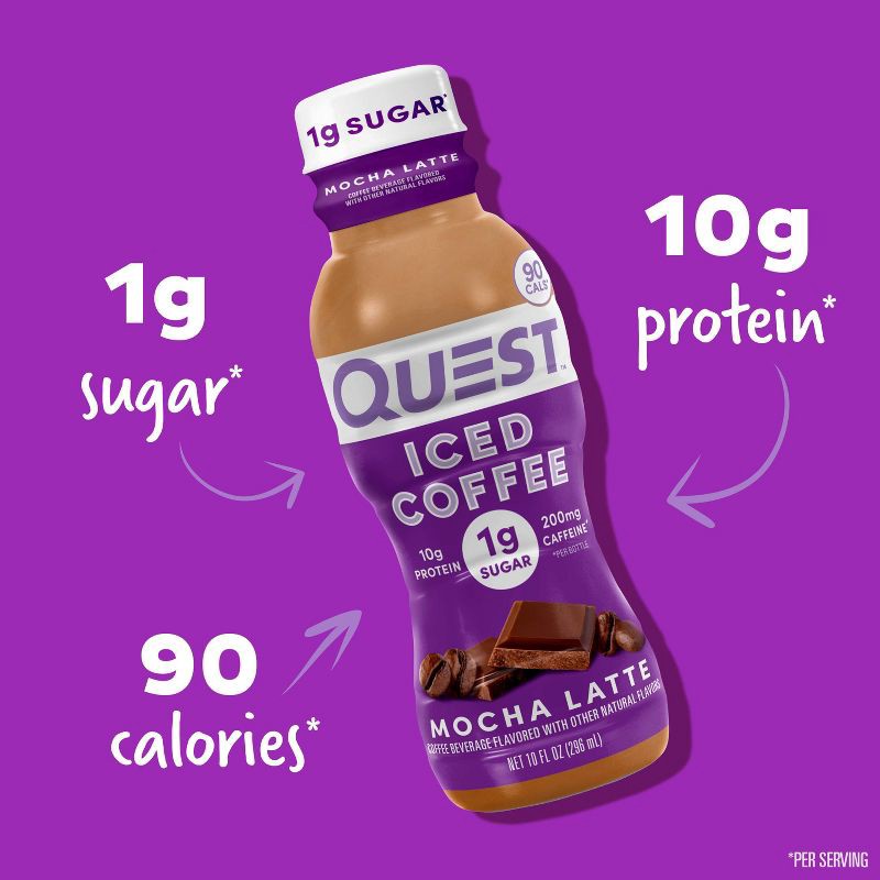 slide 5 of 9, Quest Nutrition Mocha Latte Caffeinated Protein Iced Coffee - 4ct, 4 ct