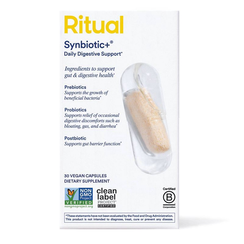 slide 6 of 11, Ritual Synbiotic+ - Probiotic, Prebiotic, Postbiotic, 3-in-1 Formula for Gut Health and Digestive Support Vegan Capsules - Mint Essenced - 30ct, 30 ct