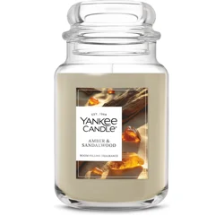 Yankee Candle Large Jar Scented Candle with up to 150 Hour Burn Time, Premium Plant Wax Blend for Consistent Burn, 22 oz Jar Candle with Room Filling Fragrance, Amber & Sandalwood