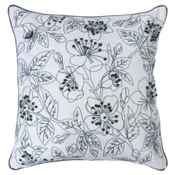 Haven + Key Floral Decorative Throw Pillow - Blue Embroidery