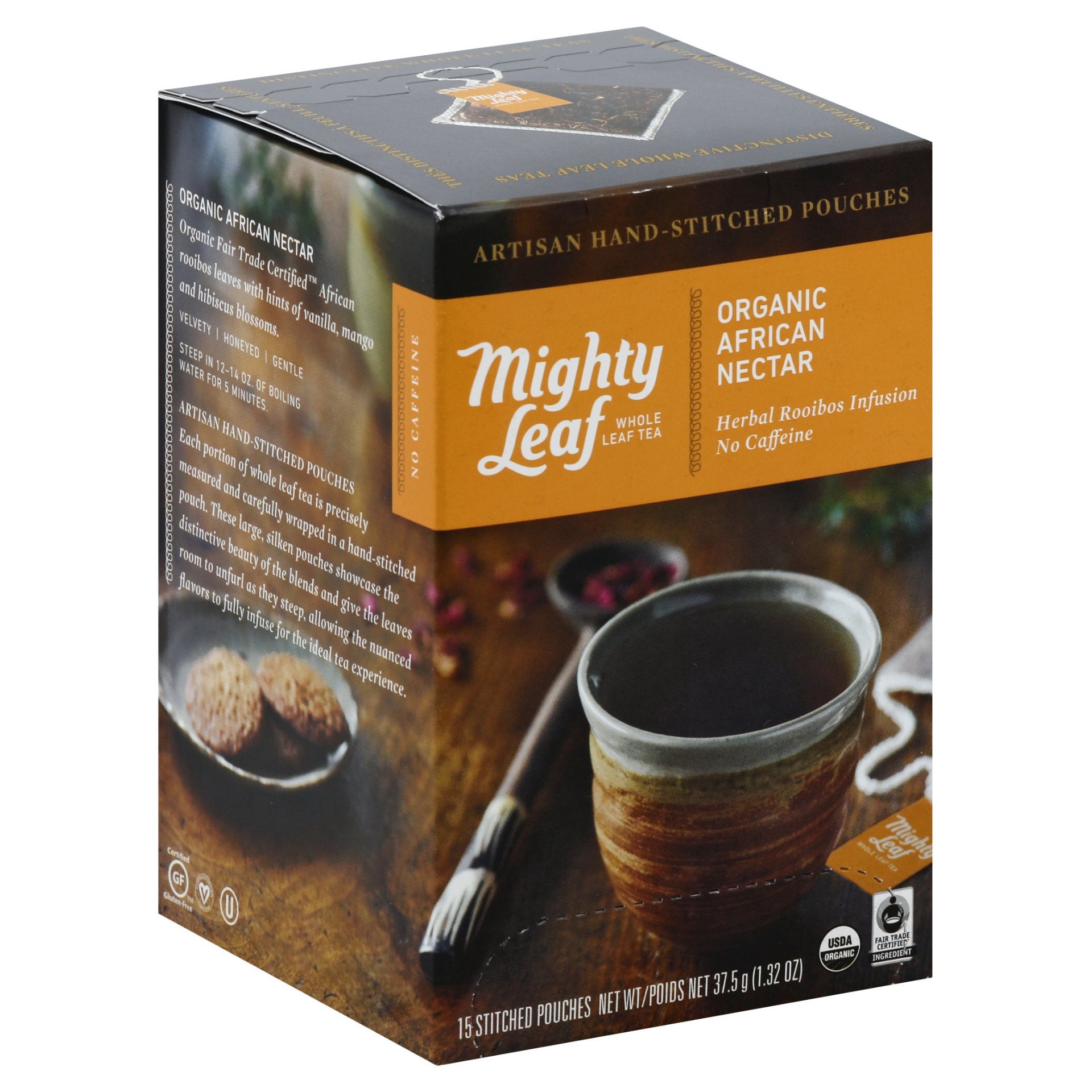 slide 1 of 5, Mighty Leaf Organic African Nectar Rooibos Herbal Tea 15 Stitched Pouches, 15 ct