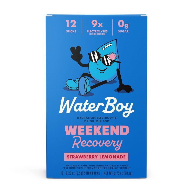 slide 2 of 8, Waterboy Hydration + Weekend Recovery Vegan Dietary Supplement Powder - Strawberry Lemonade - 2.75oz/12ct, 2.75 oz, 12 ct