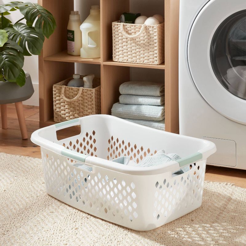 slide 2 of 3, Laundry Basket White - Brightroom™: Polypropylene, Portable, Built-In Handles, 13.9 Volume, 27.57" L, 18.83" W, 9.74" H, 1 ct