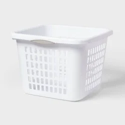 1.5bu Plastic Square Laundry Basket - Brightroom™: Medium White Clothes Hamper with Built-In Handles, Portable Storage
