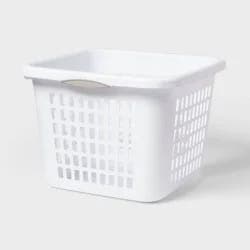 1.5bu Plastic Square Laundry Basket - Brightroom™: Medium White Clothes Hamper with Built-In Handles, Portable Storage