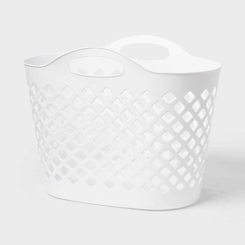 slide 1 of 3, 1.2bu/45L Flexible Oval Laundry Basket White - Brightroom™: Portable Clothes Storage with Built-In Handles, 45 liter