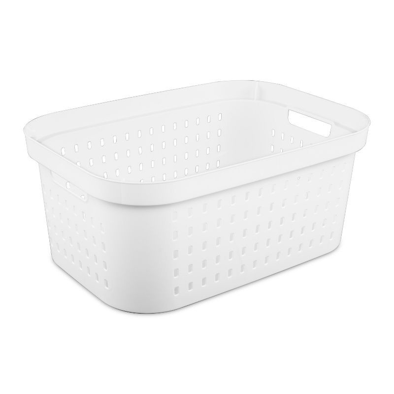 slide 4 of 7, 1.5bu Rectangle Modern Laundry Basket - Brightroom™: White Plastic Clothes Basket with Built-In Handles, Medium Size, 1 ct