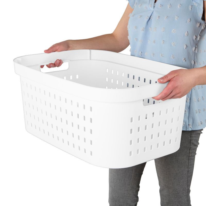 slide 5 of 6, 1.5bu Rectangle Modern Laundry Basket - Brightroom™: White Plastic Clothes Basket with Built-In Handles, Medium Size, 1 ct