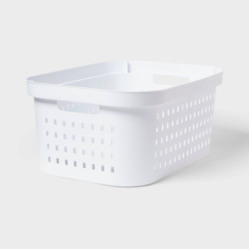 slide 1 of 6, 1.5bu Rectangle Modern Laundry Basket - Brightroom™: White Plastic Clothes Basket with Built-In Handles, Medium Size, 1 ct