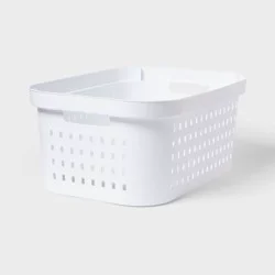 1.5bu Rectangle Modern Laundry Basket - Brightroom™: White Plastic Clothes Basket with Built-In Handles, Medium Size