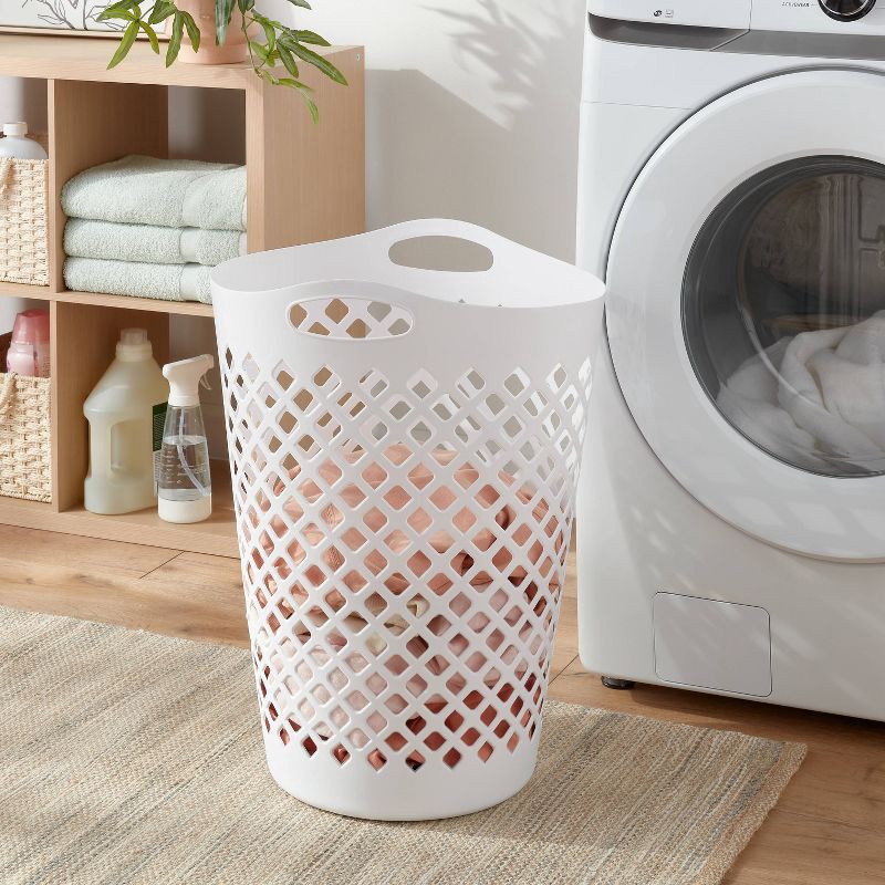 slide 2 of 3, 2.2bu Flexible Laundry Hamper White - Brightroom™: Tall Plastic Clothes Hamper with Built-In Handles, Diamond Pattern, 1 ct