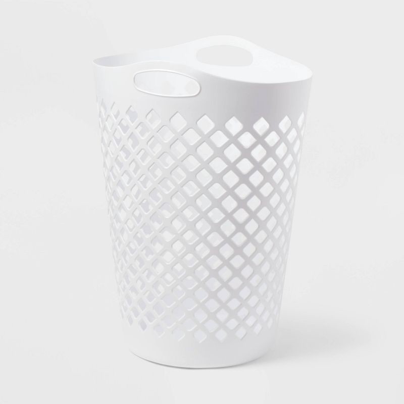 slide 1 of 3, 2.2bu Flexible Laundry Hamper White - Brightroom™: Tall Plastic Clothes Hamper with Built-In Handles, Diamond Pattern, 1 ct